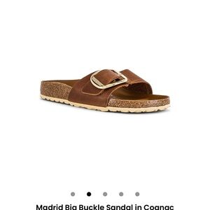 Brown Slide Sandals with Gold Buckle
